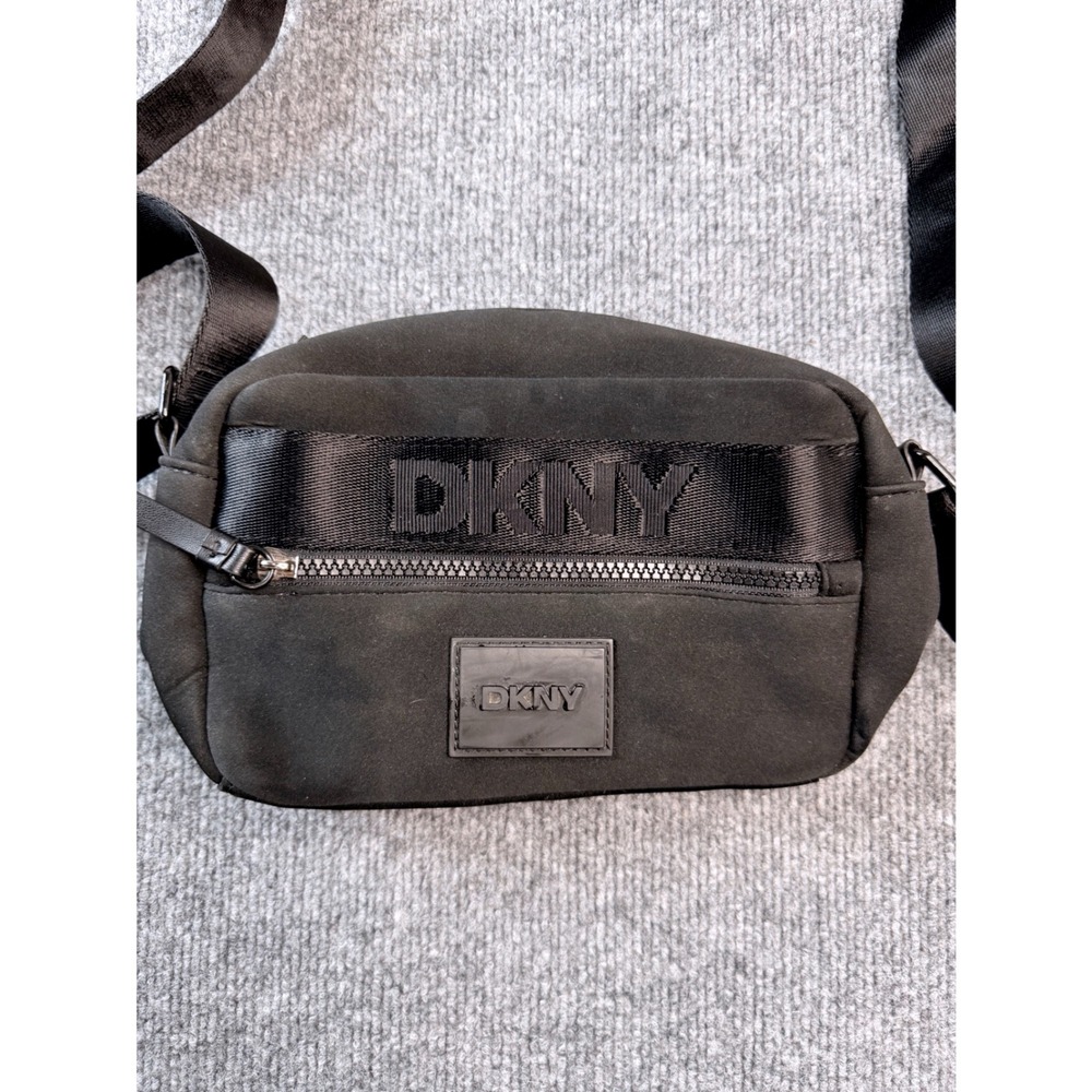 DKNY Black Neoprene Crossbody Bag‎ Small Logo Messenger Sling Y2K Vintage
